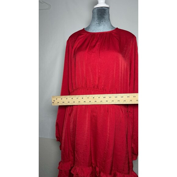 NWT Knox Rose Long Sleeve Satin Dress Large Keyhole-Neck Elastic Waist Red - Picture 5 of 10